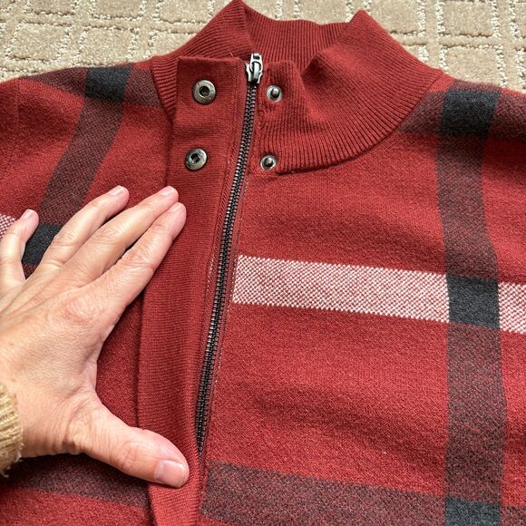 Tahari Plaid Mid Length Duster Jacket Women's S Fleece Red Orange Pockets Zip - Picture 5 of 10